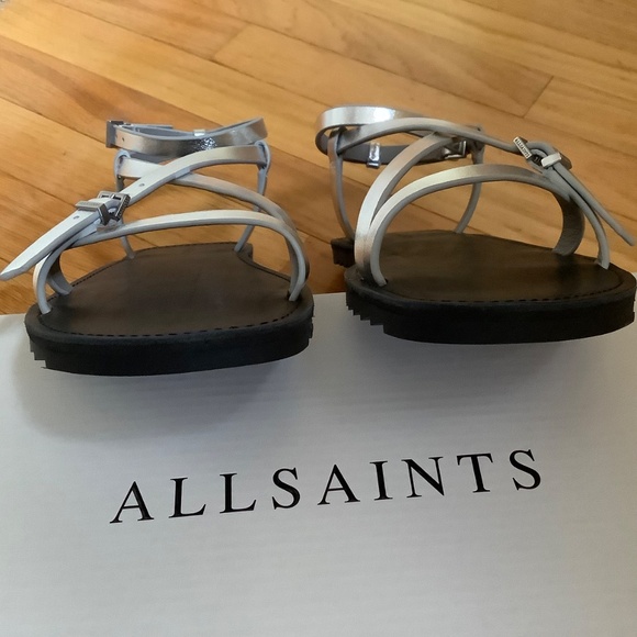 AllSaints Tyla Ankle Strap Leather Sandal Silver SZ EU 40 - Picture 6 of 13